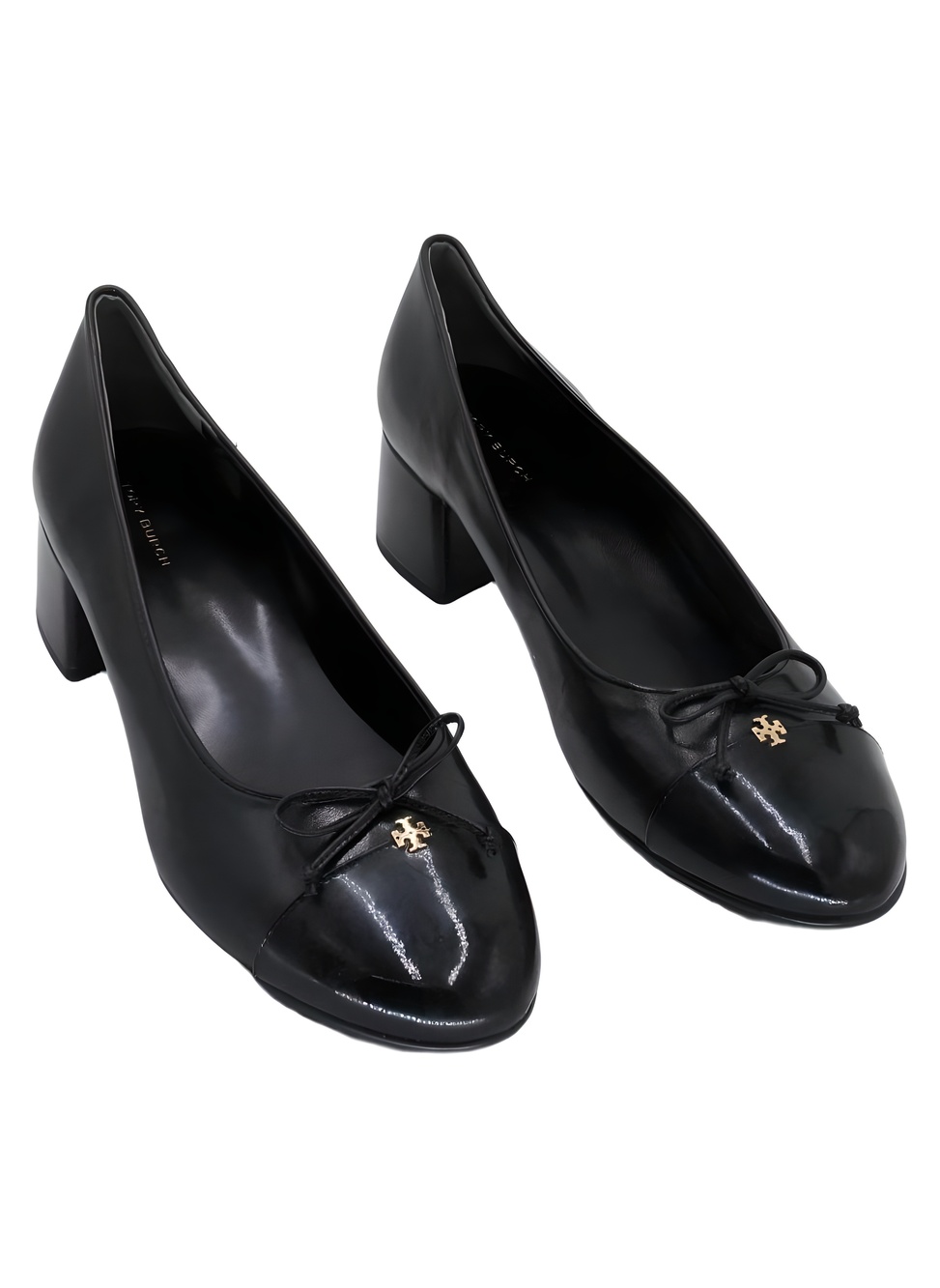 Tory Burch Womens Patent Goat Leather Cap-Toe Bow 1.8" Block Heel Pumps Size 11M
